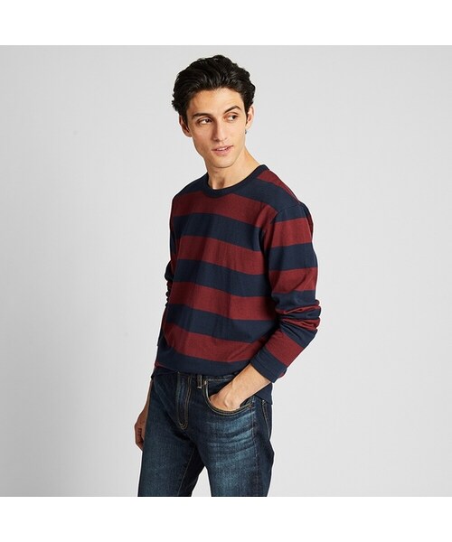 UNIQLO（ユニクロ）の「ウォッシュボーダーT（長袖）（Tシャツ/カットソー・メンズ・GREEN 55/GRAY 03/WINE 18・XL/S/M/XS/L/3XL/XXL/4XL）」の3枚目の写真