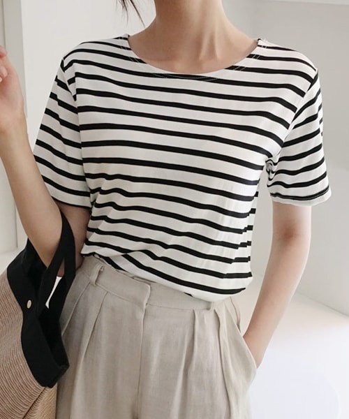 DHOLIC(ディーホリック)の「ボーダーTシャツ(Tシャツ/カットソー・レディース・ブルー/ブラック/ベージュ・FREE)」の2枚目の写真