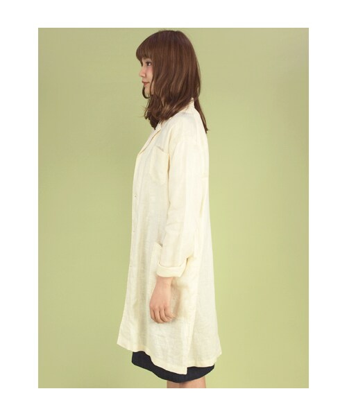 w closet（ダブルクローゼット）の「リネン平織りショップコート（トップス・レディース・エクリュ/レモン/ネイビー・FREE）」の5枚目の写真