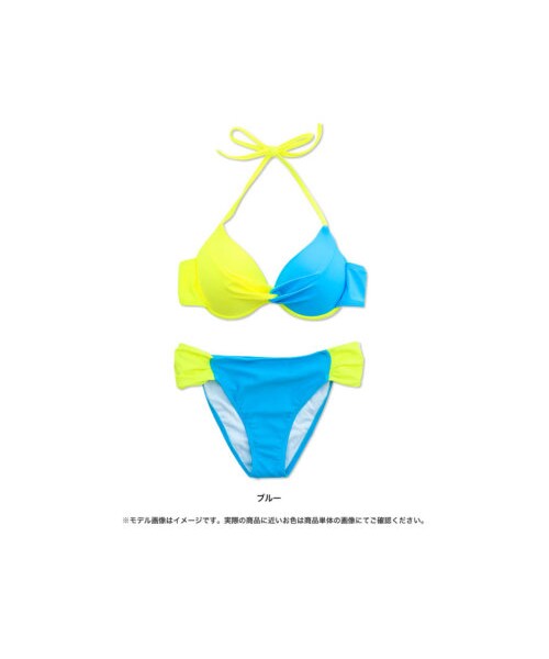 Re:EDIT（リエディ）の「週末限定【P10倍×送料無料】CHICMUSE シックミューズ CHICMUSEシックミューズバイカラーホルターネックビキニ（水着/着物・浴衣・レディース・ブルー・M）」の3枚目の写真