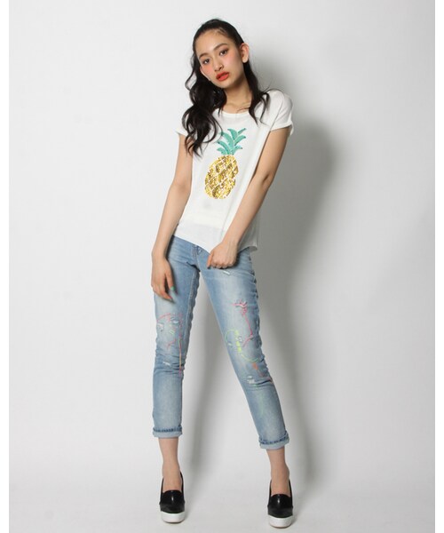 VICKY（ビッキー）の「パインモチーフインターシャニット（トップス・レディース・ホワイト/ブラック/ブルー・M）」の10枚目の写真