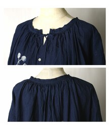 45r上質リネン捺染インディゴプリントワンピース62700円ゆったり新品同様 45R（フォーティファイブアール）の「インディゴリネンプリントワンピ