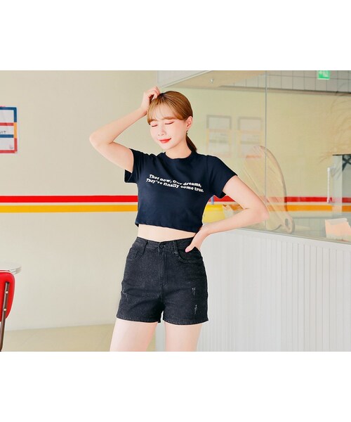 HOTPING（ホッピン）の「レタリングクロップドTシャツ（Tシャツ/カットソー・レディース・Yellow/Blue/Purple/White・フリーサイズ）」の3枚目の写真