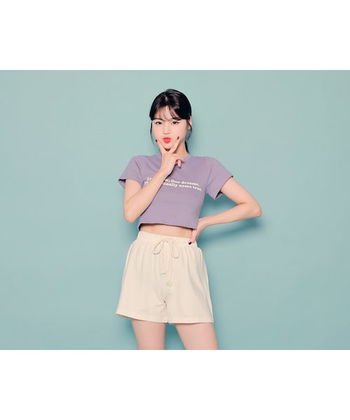 HOTPING（ホッピン）の「レタリングクロップドTシャツ（Tシャツ/カットソー・レディース・Yellow/Blue/Purple/White・フリーサイズ）」の4枚目の写真