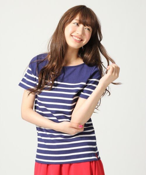 LOWRYS FARM（ローリーズファーム）の「マリンボーダープルオーバーショートスリーブ（トップス・レディース・オフ/グレー/グリーン/ネイビー・Ｍ/Ｌ）」の4枚目の写真