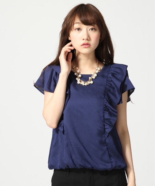 LOWRYS FARM（ローリーズファーム）の「フリルブラウスショートスリーブ（トップス・レディース・オフ/ベージュ/ネイビー・Ｍ/Ｌ）」の3枚目の写真