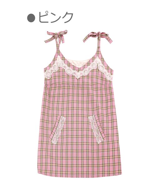 Bobon21(ボボンニジュウイチ)の「チェック柄レース入りキャミワンピース-全2色-(ワンピース・レディース・ピンク/パープル・S/M/L)」の1枚目の写真