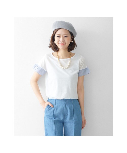 URBAN RESEARCH DOORS（アーバンリサーチドアーズ）の「袖ストライプカットソー（トップス・レディース・NAVY/WHITE・one）」の4枚目の写真