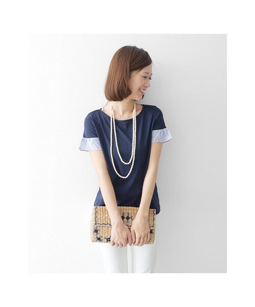 URBAN RESEARCH DOORS（アーバンリサーチドアーズ）の「袖ストライプカットソー（トップス・レディース・NAVY/WHITE・one）」の8枚目の写真