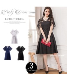 no brand | 即日配送 送料無料  パーティードレス ドレス ワンピース レース Aライン 袖有り 膝丈 お呼ばれドレス 結婚式 二次会 披露宴 大きいサイズ お呼ばれ 44e4z(ワンピース)