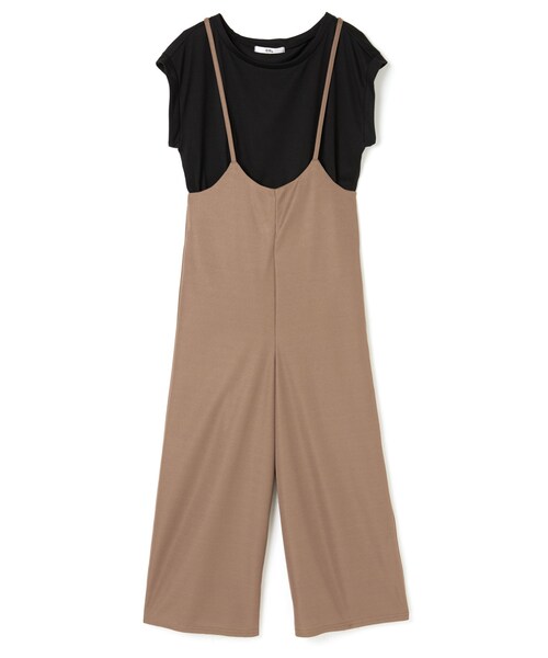 GRL(グレイル)の「TシャツXサスペンダーワイドパンツセットアップ(セットアップ・レディース・ベージュ/ブラウン・M)」の1枚目の写真