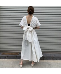 no brand | back open ribbon OP【white 】(ワンピース)