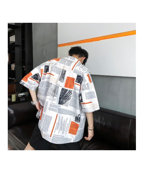 no brand(ノーブランド)の「メンズ シャツ おしゃれ 新聞柄 オーバー サイズ 半袖 夏(シャツ/ブラウス・メンズ・その他)」の4枚目の写真