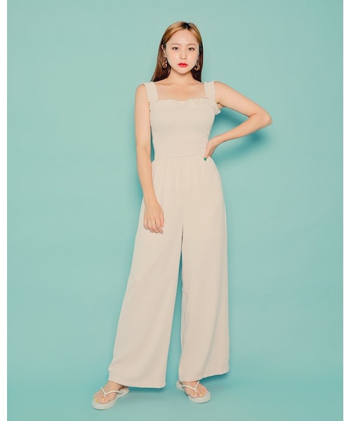 HOTPING（ホッピン）の「バストシャーリングスリーブレスオールインワン（つなぎ/オールインワン・レディース・Black/Beige・XS-S/M-L/XL-2XL）」の2枚目の写真