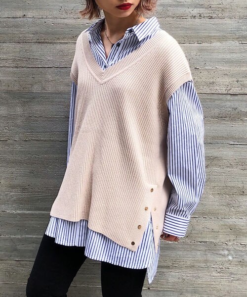 PAGEBOY（ページボーイ）の「【WEB先行予約】サイドスナップベスト（トップス・レディース・ホワイト/ブラック/ダークブラウン・F）」の4枚目の写真