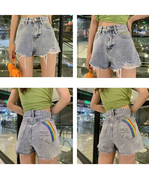 no brand（ノーブランド）の「バック虹＆ロゴ模様ダメージカット