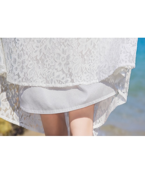 【美品】ZARA 白Vネックコットンレースワンピース no brand（ノーブランド）の「夏桜＊Vネック レース ロング 白