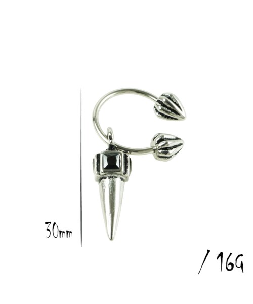 no brand(ノーブランド)の「片耳用(1個売り)フープバーベルピアス コーン スパイク ステンレス バーベルピアス 16G 軟骨ピアス ボディピアス メンズ レディース ユニセックス アクセサリー:MPS190601(ピアス(片耳用)・メンズ・その他)」の2枚目の写真
