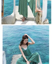 no brand（ノーブランド）の「グリーン ワイドパンツ ロンパース 