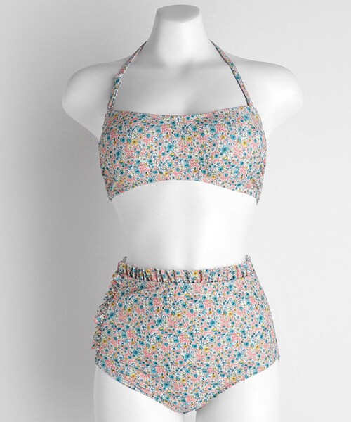 DHOLIC（ディーホリック）の「2WAYフリルフラワーパターンビキニ（水着・レディース・ブラック/ホワイト/イエロー・FREE）」の2枚目の写真