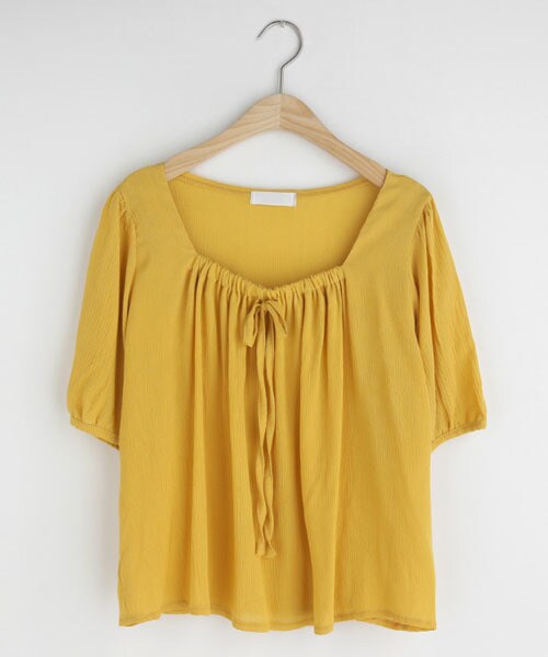DHOLIC（ディーホリック）の「ギャザーリボンスクエアブラウス（シャツ/ブラウス・レディース・ホワイト/イエロー/ブラック/ベージュ・FREE）」の4枚目の写真