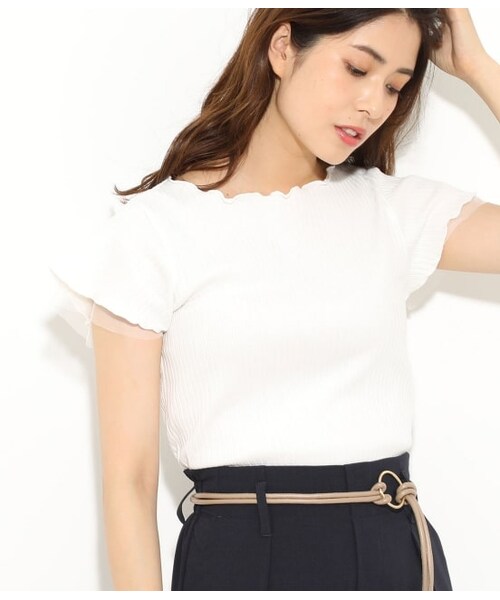 VIS(ビス)の「トタンテレコ袖チュールプルオーバー(トップス・レディース・ブラック/ホワイト/オフホワイト/ターコイズ/ローズピンク・F)」の2枚目の写真