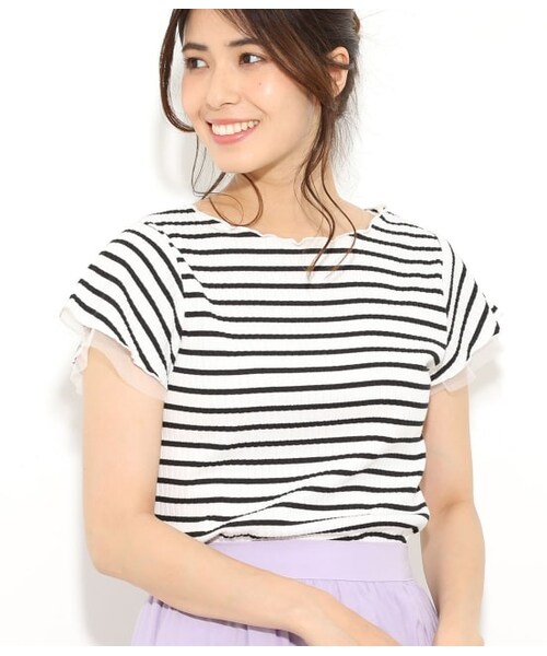 VIS(ビス)の「トタンテレコ袖チュールプルオーバー(トップス・レディース・ブラック/ホワイト/オフホワイト/ターコイズ/ローズピンク・F)」の3枚目の写真