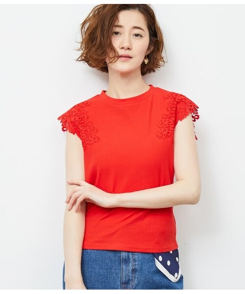 ROPE' PICNIC（ロペピクニック）の「レース袖テレコトップス（トップス・レディース・ブラック系2/レッド/グリーン系/ホワイト/ブラック系/ブラック・40/38）」の6枚目の写真