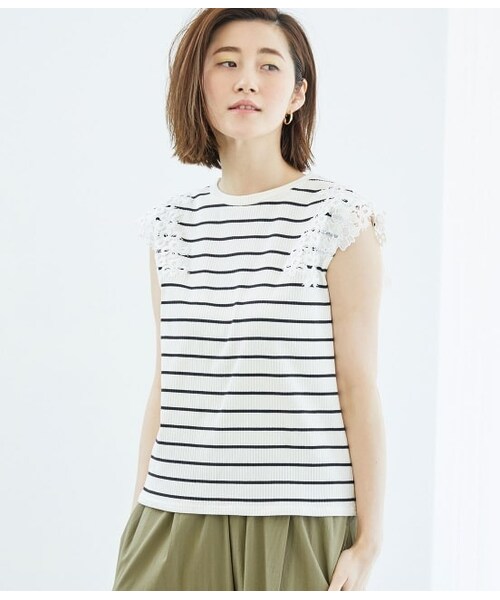 ROPE' PICNIC（ロペピクニック）の「レース袖テレコトップス（トップス・レディース・ブラック系2/レッド/グリーン系/ホワイト/ブラック系/ブラック・40/38）」の3枚目の写真