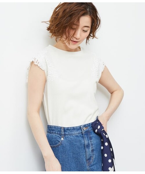 ROPE' PICNIC（ロペピクニック）の「レース袖テレコトップス（トップス・レディース・ブラック系2/レッド/グリーン系/ホワイト/ブラック系/ブラック・40/38）」の2枚目の写真