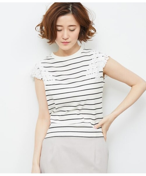 ROPE' PICNIC（ロペピクニック）の「レース袖テレコトップス（トップス・レディース・ブラック系2/レッド/グリーン系/ホワイト/ブラック系/ブラック・40/38）」の4枚目の写真