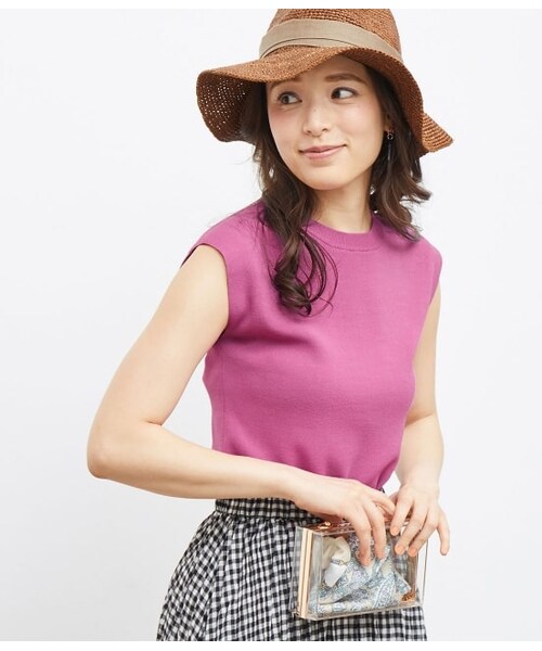 ROPE' PICNIC(ロペピクニック)の「【新色追加】ゼロスリーブ総針ニットプルオーバー(トップス・レディース・ブラック/オレンジ/パープル/ブルー系/ブルー/ベージュ/ホワイト/ダークブラウン・38)」の7枚目の写真