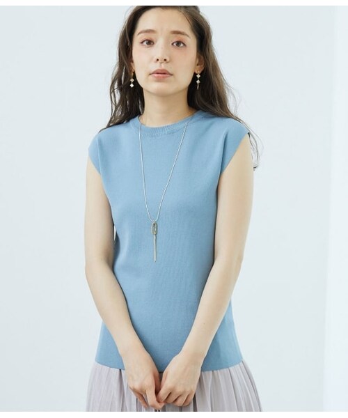 ROPE' PICNIC(ロペピクニック)の「【新色追加】ゼロスリーブ総針ニットプルオーバー(トップス・レディース・ブラック/オレンジ/パープル/ブルー系/ブルー/ベージュ/ホワイト/ダークブラウン・38)」の5枚目の写真