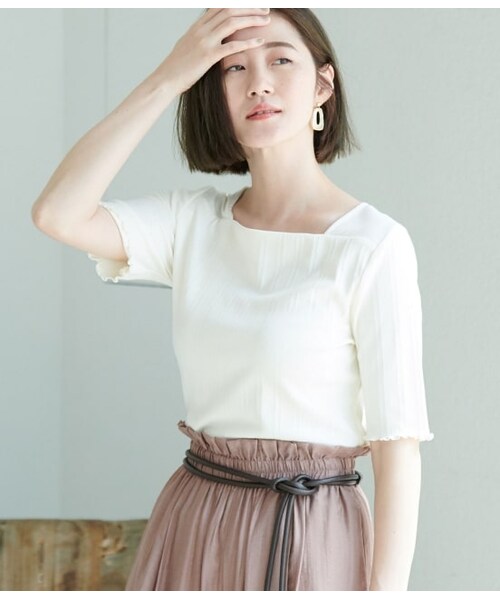 ROPE' PICNIC(ロペピクニック)の「スクエアネックテレコトップス(トップス・レディース・カーキ/レンガ/ネイビー/オフホワイト・40/38)」の1枚目の写真