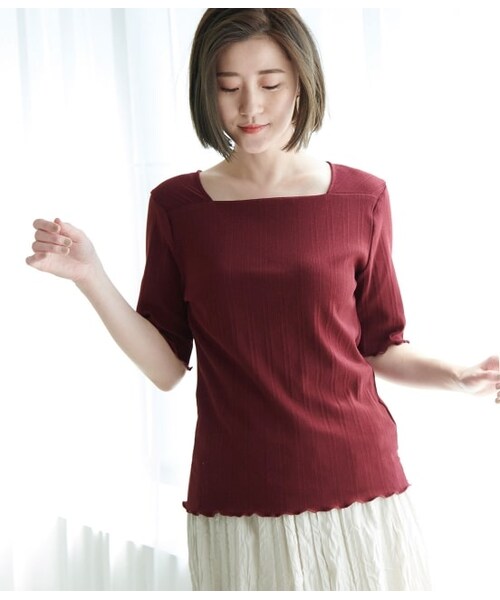 ROPE' PICNIC(ロペピクニック)の「スクエアネックテレコトップス(トップス・レディース・カーキ/レンガ/ネイビー/オフホワイト・40/38)」の4枚目の写真