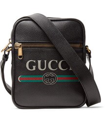 GUCCI | Gucci Logo-Print Full-Grain Leather Messenger Bag (メッセンジャーバッグ)