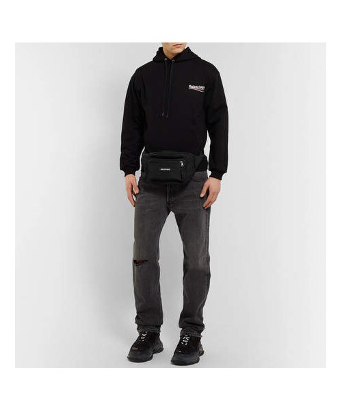 BALENCIAGA（バレンシアガ）の「Balenciaga Explorer Logo-Appliquéd Canvas Belt Bag（メッセンジャーバッグ・メンズ・Black・One Size）」の4枚目の写真
