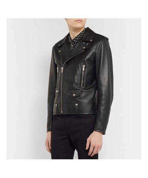 Saint Laurent（サンローラン）の「SAINT LAURENT Slim-Fit Textured-Leather Biker Jacket（ライダースジャケット・メンズ・Black・It48/It50）」の4枚目の写真