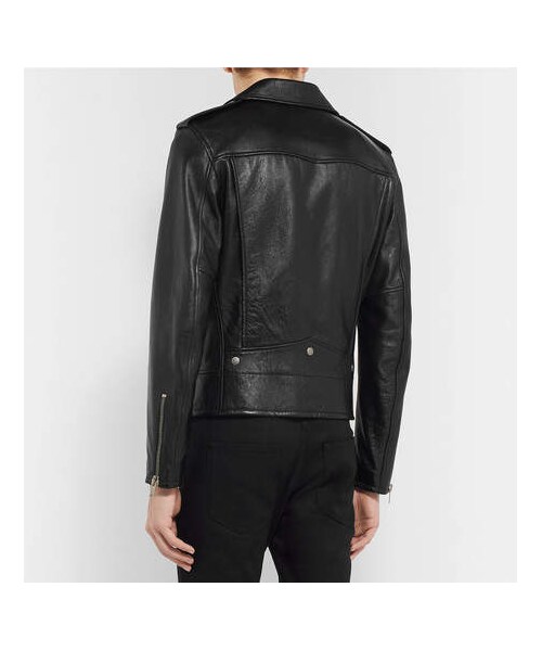 Saint Laurent（サンローラン）の「SAINT LAURENT Slim-Fit Textured-Leather Biker Jacket（ライダースジャケット・メンズ・Black・It48/It50）」の3枚目の写真