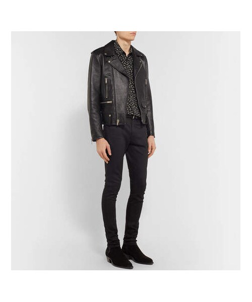 Saint Laurent（サンローラン）の「SAINT LAURENT Slim-Fit Textured-Leather Biker Jacket（ライダースジャケット・メンズ・Black・It48/It50）」の5枚目の写真