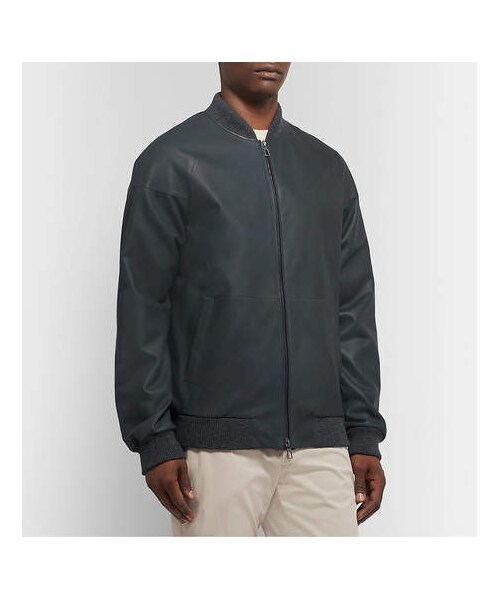 Loro Piana(ロロ・ピアーナ)の「Loro Piana Ivy Rain System Leather Bomber Jacket(ライダースジャケット・メンズ・Gray・L/M)」の2枚目の写真