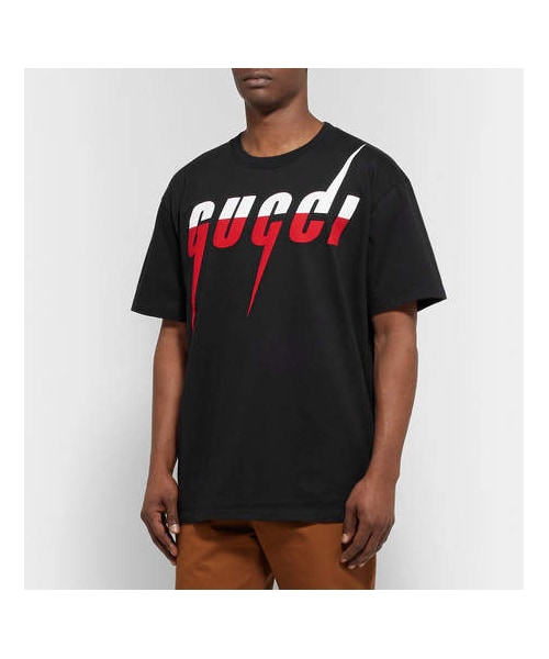 GUCCI（グッチ）の「Gucci Oversized Logo-Print Cotton-Jersey T-Shirt（Tシャツ/カットソー・メンズ・Black・L/S/M/XL）」の4枚目の写真