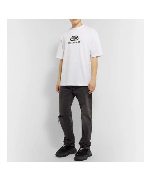 BALENCIAGA（バレンシアガ）の「Balenciaga Logo-Print Cotton-Jersey T-Shirt（Tシャツ/カットソー・メンズ・White・L/XS/M/S/XL）」の5枚目の写真
