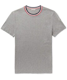 Moncler Logo-Appliquéd Stripe-Trimmed Mélange Cotton-Jersey T-Shirt