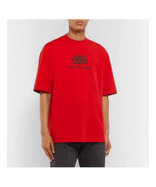 BALENCIAGA(バレンシアガ)の「Balenciaga Logo-Print Cotton-Jersey T-Shirt(Tシャツ/カットソー・メンズ・Red・M/XL/L/S/XS)」の4枚目の写真
