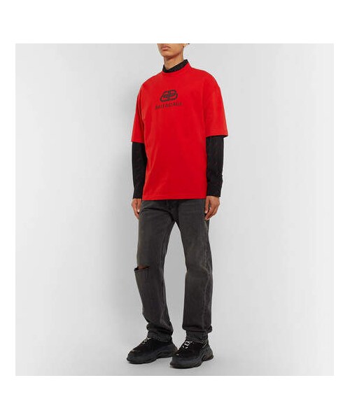 BALENCIAGA(バレンシアガ)の「Balenciaga Logo-Print Cotton-Jersey T-Shirt(Tシャツ/カットソー・メンズ・Red・M/XL/L/S/XS)」の3枚目の写真