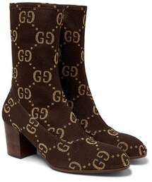 Gucci Leather-Trimmed Logo-Jacquard Boots