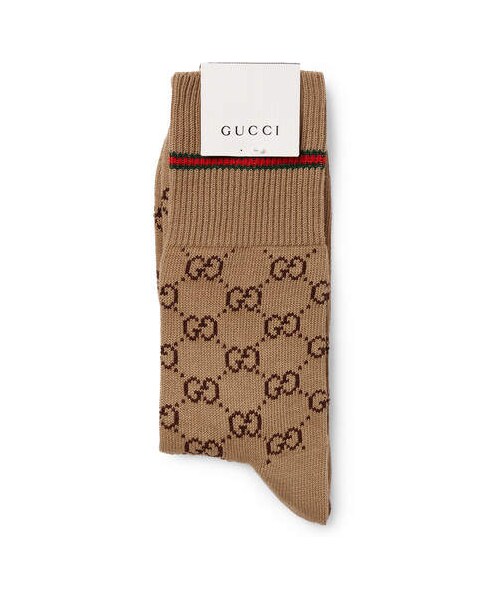 GUCCI（グッチ）の「Gucci Logo-Jacquard Cotton-Blend Socks（ソックス/靴下・メンズ・Brown・M/L）」の3枚目の写真