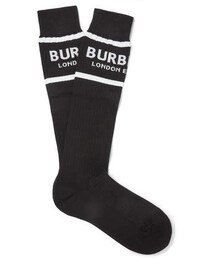 Burberry Ribbed Logo-Intarsia Stretch Cotton-Blend Socks