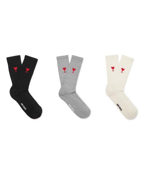 AMI Logo 3Pack Socks★アミ ロゴ 3パックソックス ami(アミ)の「AMI Three-Pack Logo-Embroidered Stretch